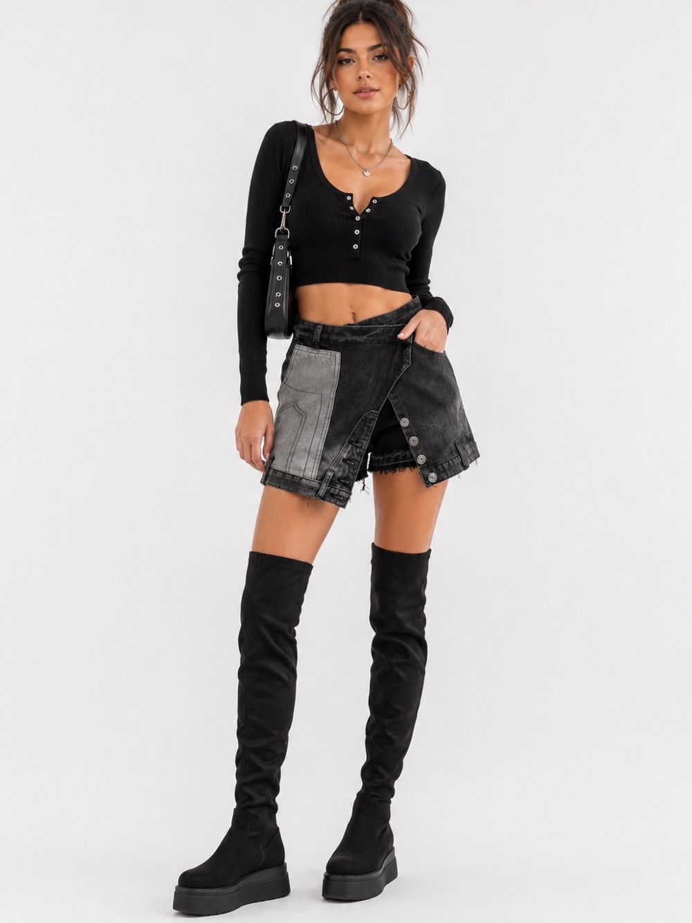89В.New Black Washed Denim Button-Front Women’s Shorts - Picture 5 of 6